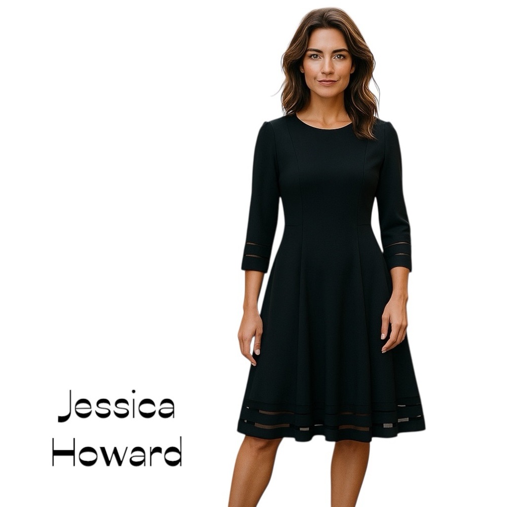 Jessica Howard Black Sheer Cut Outs Party Event Quiet Luxury Dress NWOT Size 10P